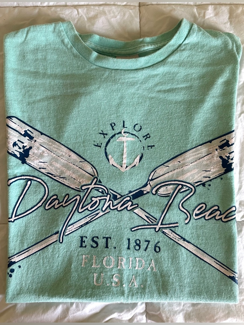 Y2K Vintage Daytona Beach Florida Graphic Tee Mint Green Size M